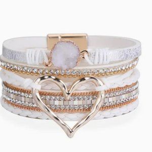 Multilayer Wrap Leather Bohemian Bracelet Heart Magnetic Clasp